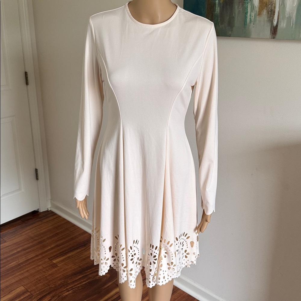 Long sleeve cream fit & flare mini dress